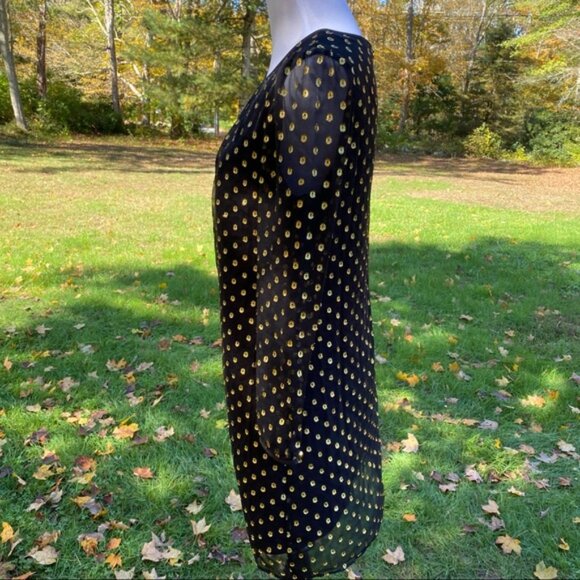 HUNTER DIXON ANTHROPOLOGIE DRESS MINI SHIFT BLACK GOLD METALLIC SILK SIZE 8 - Picture 5 of 11